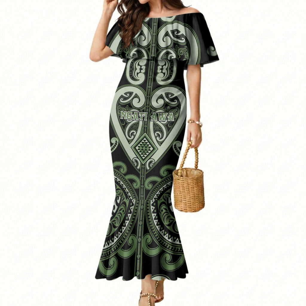 Custom Aotearoa Ngati Awa Mermaid Dress Maori Tribal Pattern