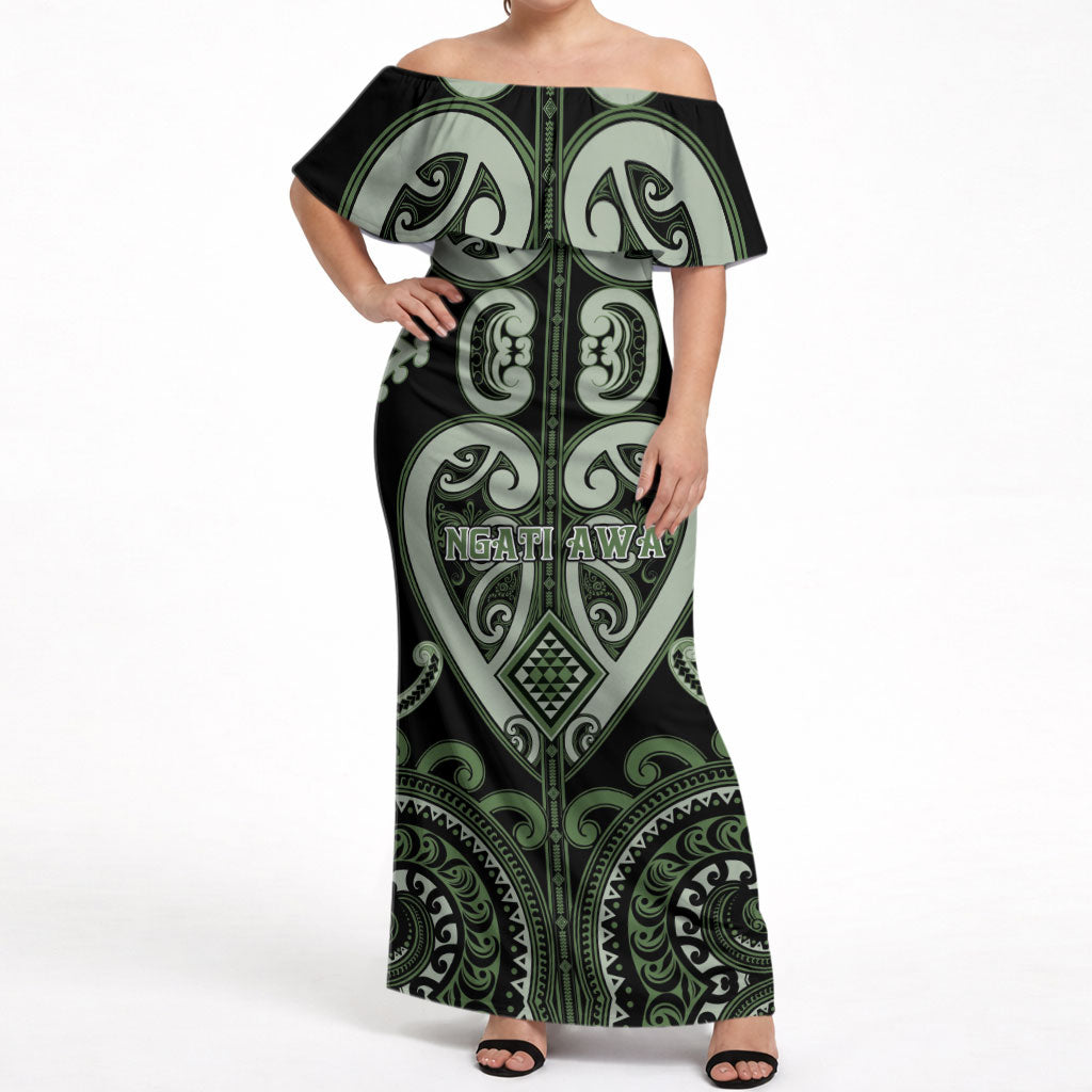 Custom Aotearoa Ngati Awa Off Shoulder Maxi Dress Maori Tribal Pattern