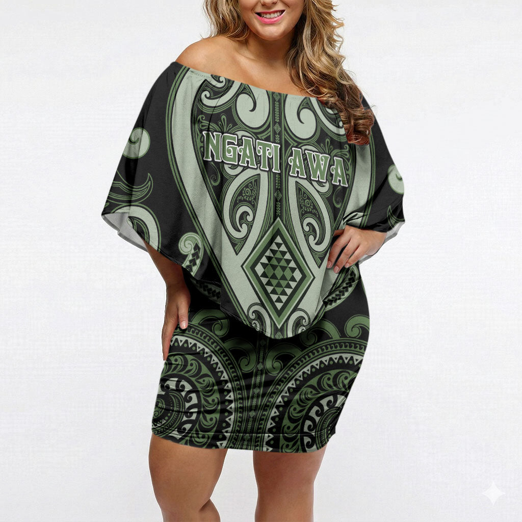 Custom Aotearoa Ngati Awa Off Shoulder Short Dress Maori Tribal Pattern