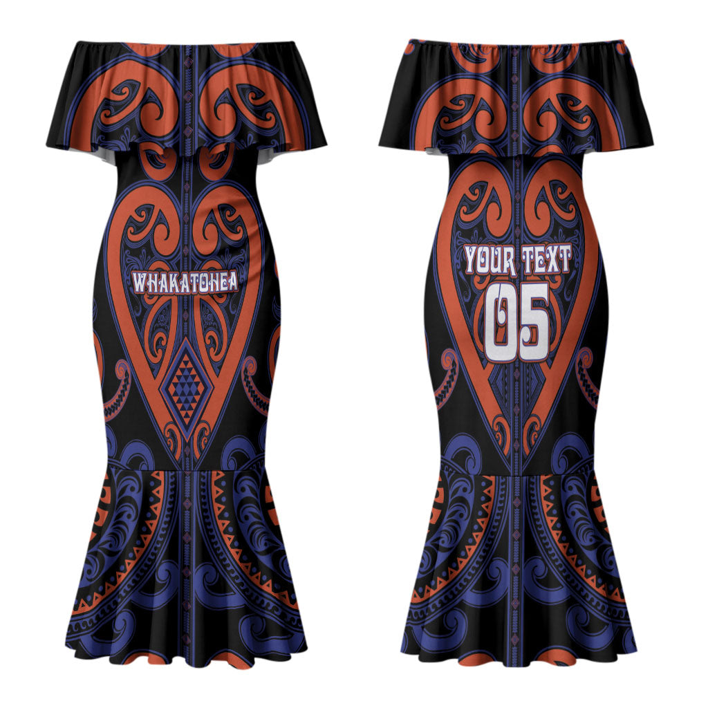 Custom Aotearoa Whakatohea Family Matching Mermaid Dress and Hawaiian Shirt Maori Tribal Pattern LT05 Mom's Dress Navy - Polynesian Pride