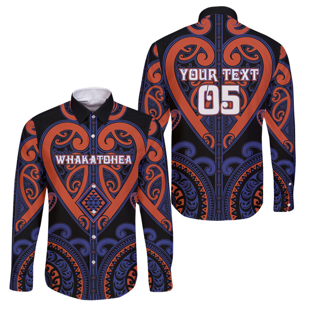 Custom Aotearoa Whakatohea Family Matching Off Shoulder Maxi Dress and Hawaiian Shirt Maori Tribal Pattern LT05 Dad's Shirt - Long Sleeve Navy - Polynesian Pride