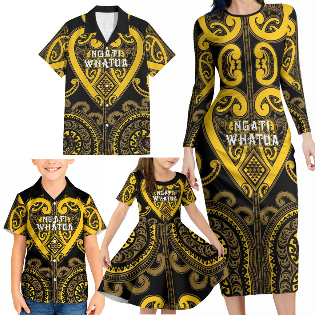 Custom Aotearoa Ngati Whatua Family Matching Long Sleeve Bodycon Dress and Hawaiian Shirt Maori Tribal Pattern