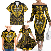 Custom Aotearoa Ngati Whatua Family Matching Off The Shoulder Long Sleeve Dress and Hawaiian Shirt Maori Tribal Pattern