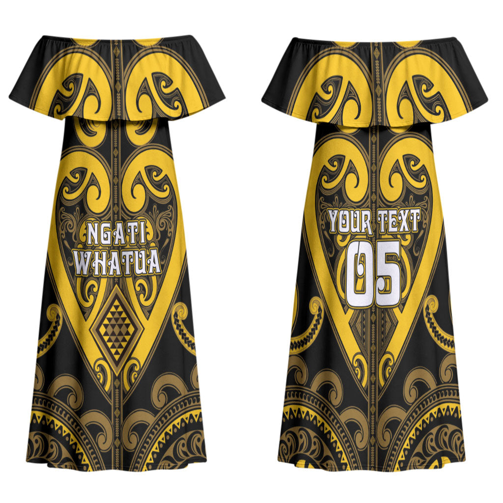 Custom Aotearoa Ngati Whatua Family Matching Off Shoulder Maxi Dress and Hawaiian Shirt Maori Tribal Pattern