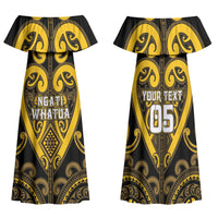 Custom Aotearoa Ngati Whatua Family Matching Off Shoulder Maxi Dress and Hawaiian Shirt Maori Tribal Pattern