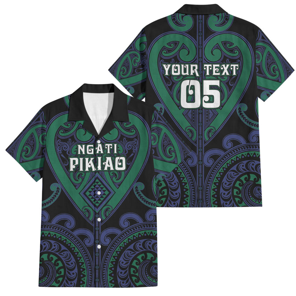 Custom Aotearoa Ngati Pikiao Family Matching Off Shoulder Maxi Dress and Hawaiian Shirt Maori Tribal Pattern LT05 Dad's Shirt - Short Sleeve Green - Polynesian Pride