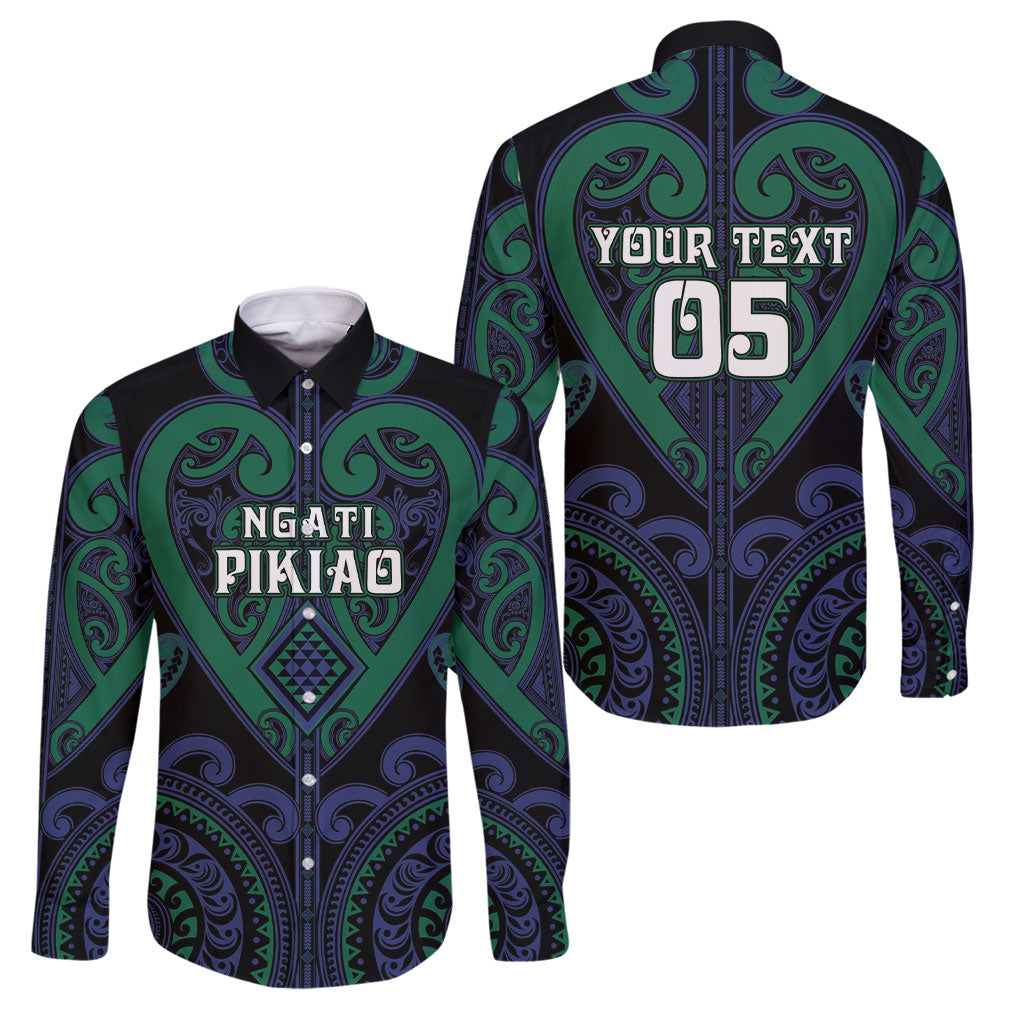 Custom Aotearoa Ngati Pikiao Family Matching Tank Maxi Dress and Hawaiian Shirt Maori Tribal Pattern LT05 Dad's Shirt - Long Sleeve Green - Polynesian Pride