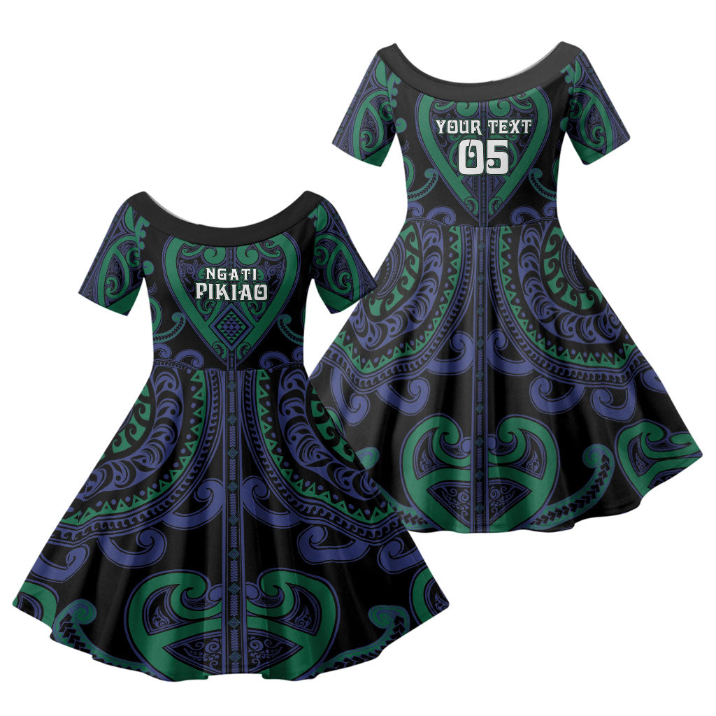 Custom Aotearoa Ngati Pikiao Family Matching Tank Maxi Dress and Hawaiian Shirt Maori Tribal Pattern LT05 Daughter's Dress Green - Polynesian Pride