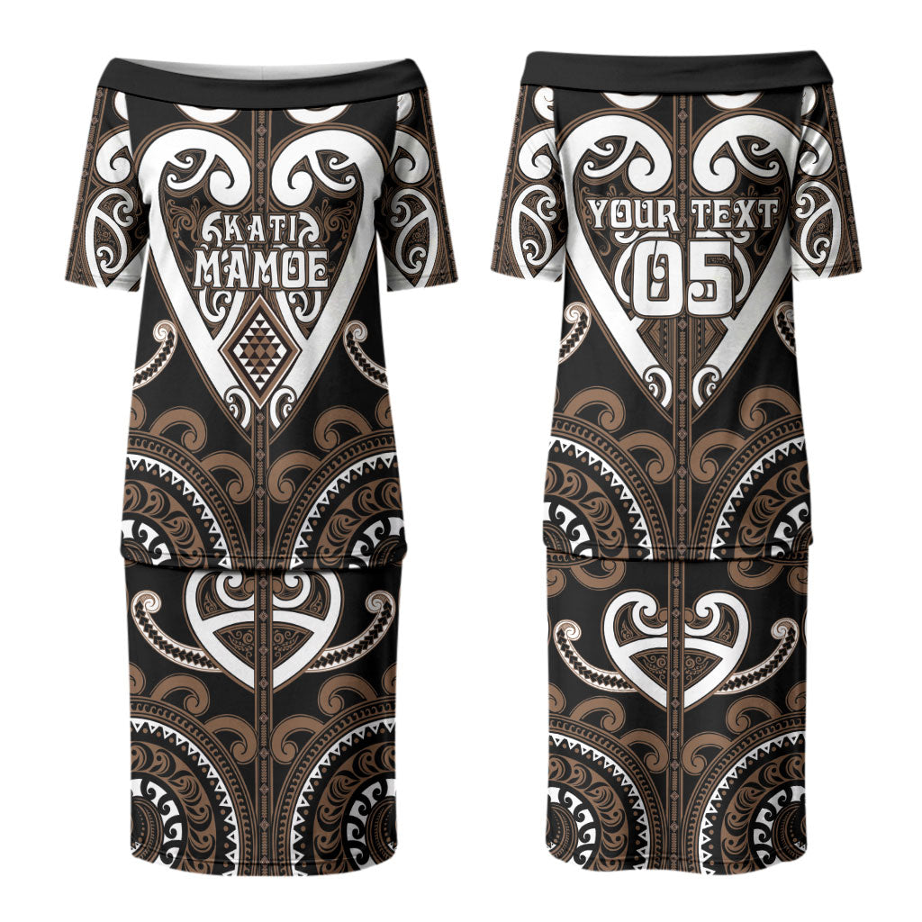 Custom Aotearoa Kati Mamoe Family Matching Puletasi and Hawaiian Shirt Maori Tribal Pattern LT05 Mom's Dress Brown - Polynesian Pride