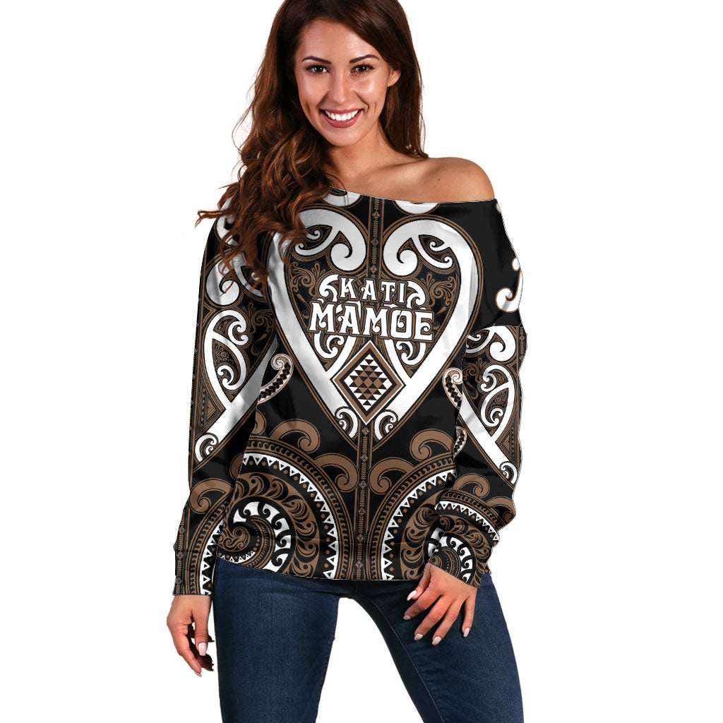 Custom Aotearoa Kati Mamoe Off Shoulder Sweater Maori Tribal Pattern