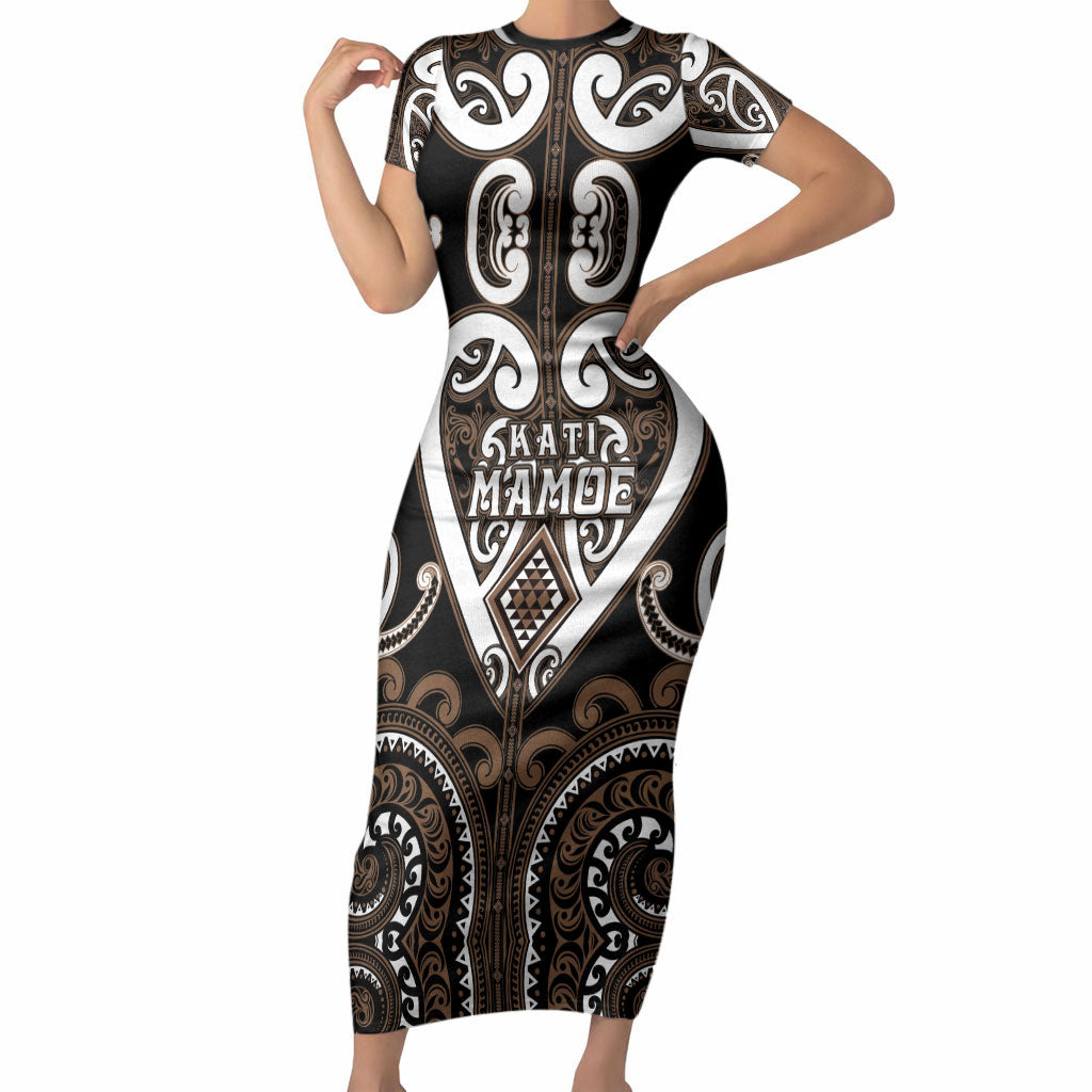Custom Aotearoa Kati Mamoe Short Sleeve Bodycon Dress Maori Tribal Pattern