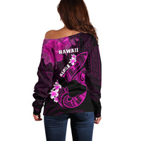 Hawaii Maui Off Shoulder Sweater Polynesian Fish Hook Hibiscus Pink Version LT05 - Polynesian Pride