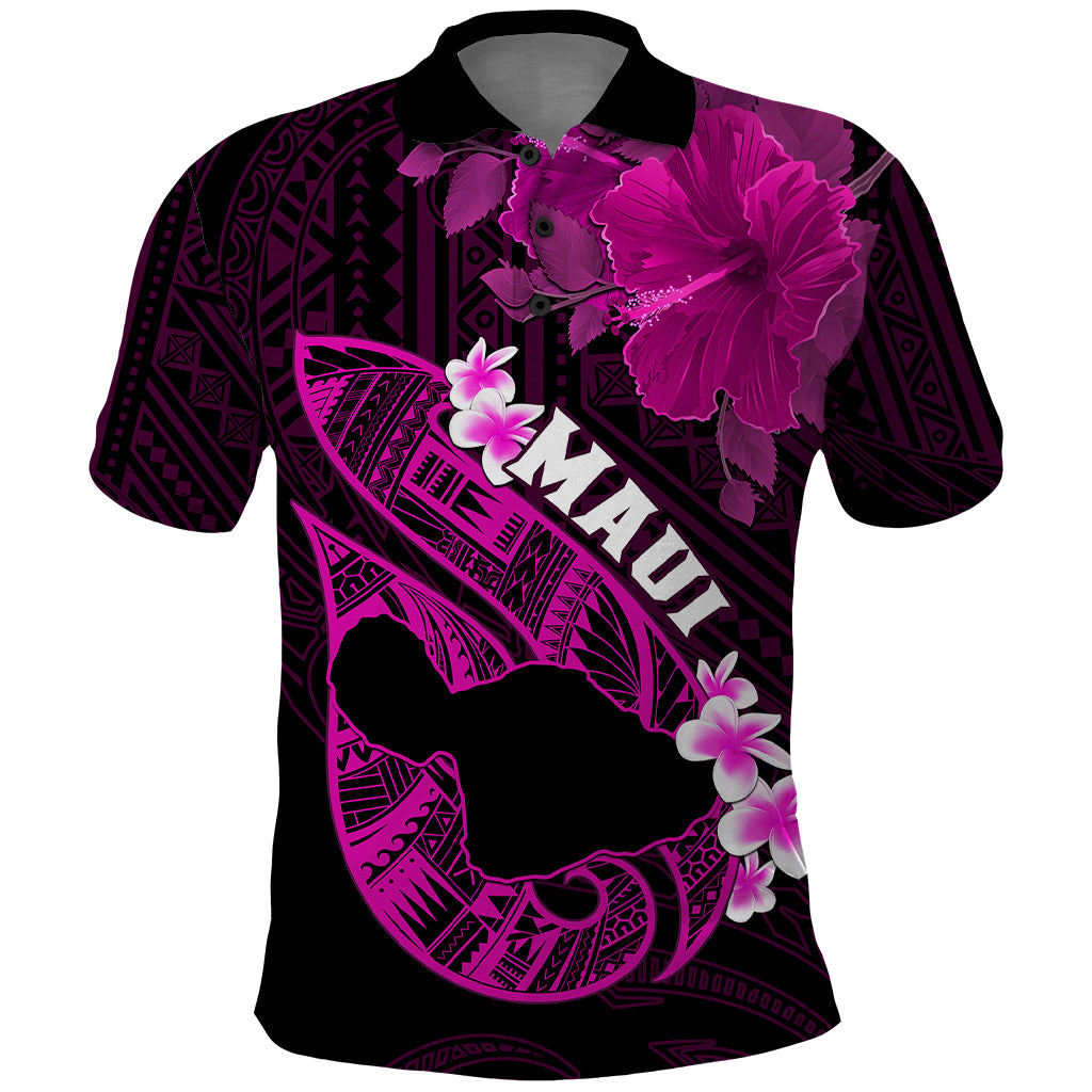 Hawaii Maui Polo Shirt Polynesian Fish Hook Hibiscus Pink Version LT05 Pink - Polynesian Pride