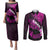 Personalized Hawaii Maui Couples Matching Puletasi Dress and Long Sleeve Button Shirts Polynesian Fish Hook Hibiscus Pink Version LT05 Pink - Polynesian Pride
