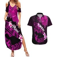 Personalized Hawaii Maui Couples Matching Summer Maxi Dress and Hawaiian Shirt Polynesian Fish Hook Hibiscus Pink Version LT05 Pink - Polynesian Pride