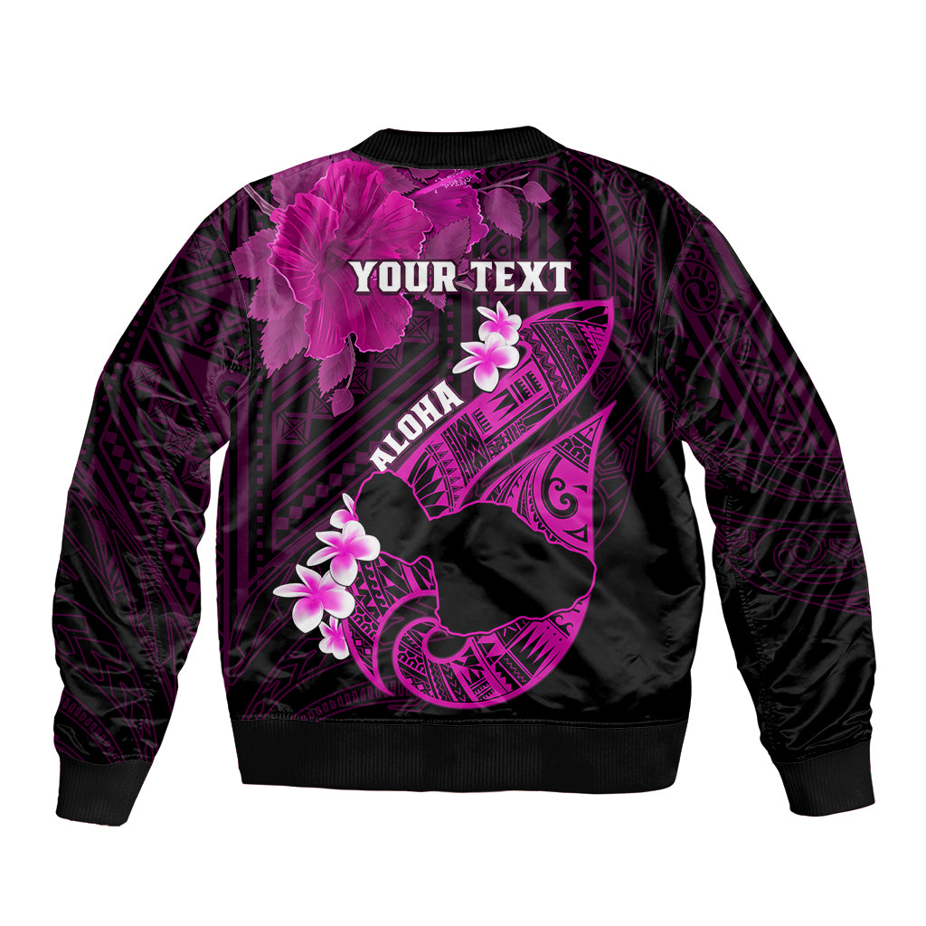 Personalized Hawaii Maui Sleeve Zip Bomber Jacket Polynesian Fish Hook Hibiscus Pink Version LT05 - Polynesian Pride