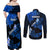 Hawaii Maui Couples Matching Off Shoulder Maxi Dress and Long Sleeve Button Shirts Polynesian Fish Hook Hibiscus Blue Version LT05 - Polynesian Pride