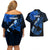 Hawaii Maui Couples Matching Off Shoulder Short Dress and Hawaiian Shirt Polynesian Fish Hook Hibiscus Blue Version LT05 - Polynesian Pride