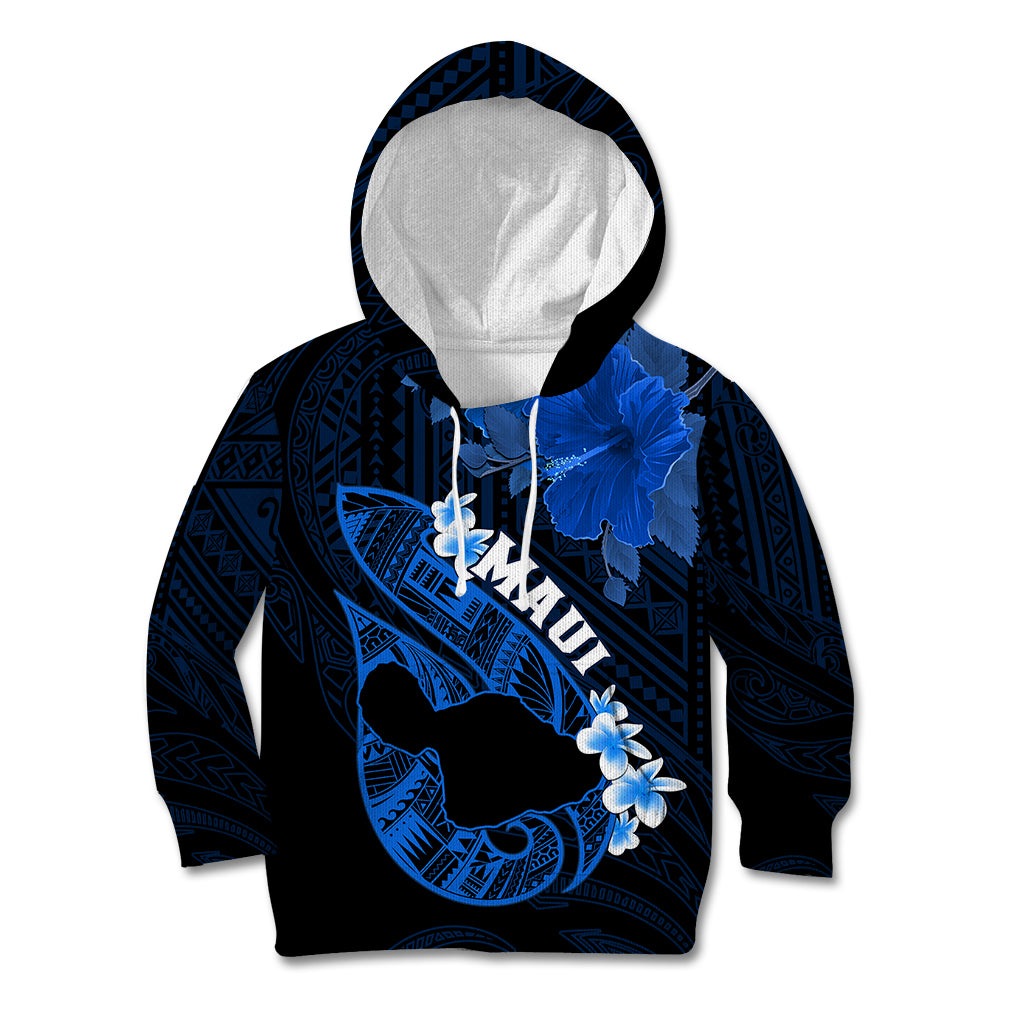 Hawaii Maui Kid Hoodie Polynesian Fish Hook Hibiscus Blue Version LT05 Blue - Polynesian Pride