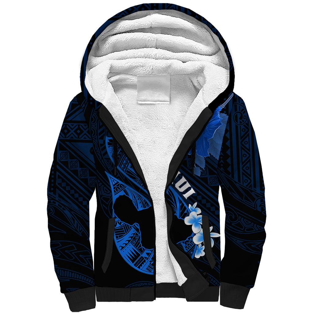 Hawaii Maui Sherpa Hoodie Polynesian Fish Hook Hibiscus Blue Version LT05 Unisex Blue - Polynesian Pride