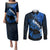 Personalized Hawaii Maui Couples Matching Puletasi Dress and Long Sleeve Button Shirts Polynesian Fish Hook Hibiscus Blue Version LT05 Blue - Polynesian Pride