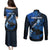 Personalized Hawaii Maui Couples Matching Puletasi Dress and Long Sleeve Button Shirts Polynesian Fish Hook Hibiscus Blue Version LT05 - Polynesian Pride
