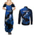 Personalized Hawaii Maui Couples Matching Summer Maxi Dress and Long Sleeve Button Shirts Polynesian Fish Hook Hibiscus Blue Version LT05 - Polynesian Pride