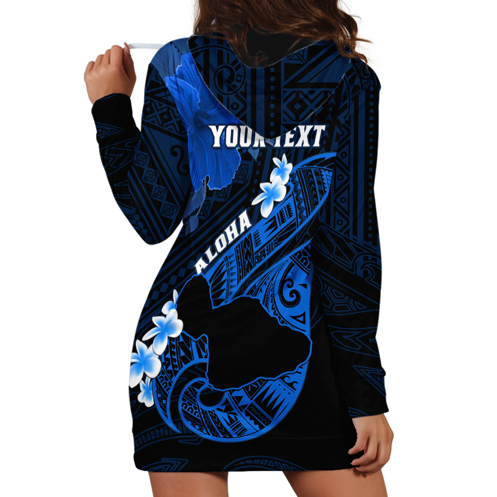Personalized Hawaii Maui Hoodie Dress Polynesian Fish Hook Hibiscus Blue Version LT05 - Polynesian Pride