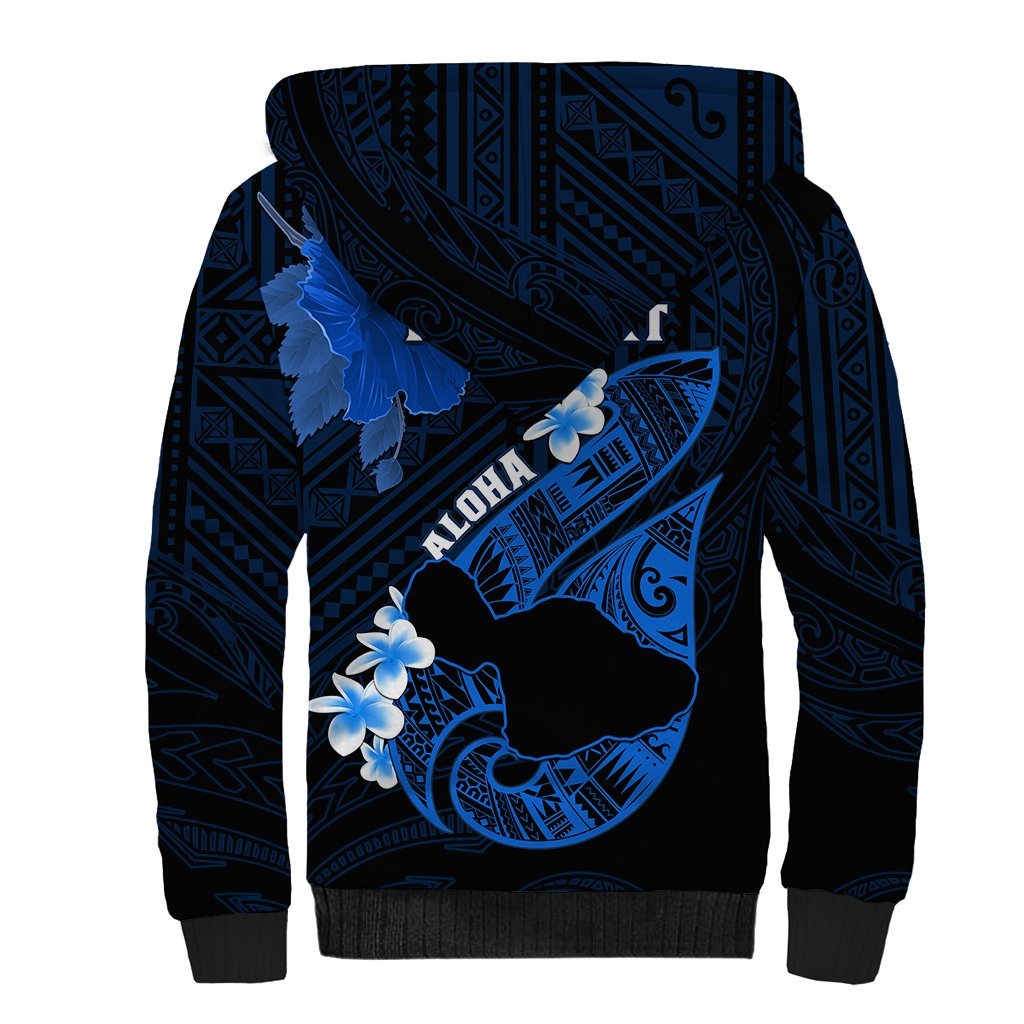 Personalized Hawaii Maui Sherpa Hoodie Polynesian Fish Hook Hibiscus Blue Version LT05 - Polynesian Pride