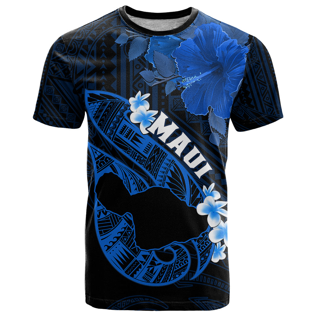 Personalized Hawaii Maui T Shirt Polynesian Fish Hook Hibiscus Blue Ve