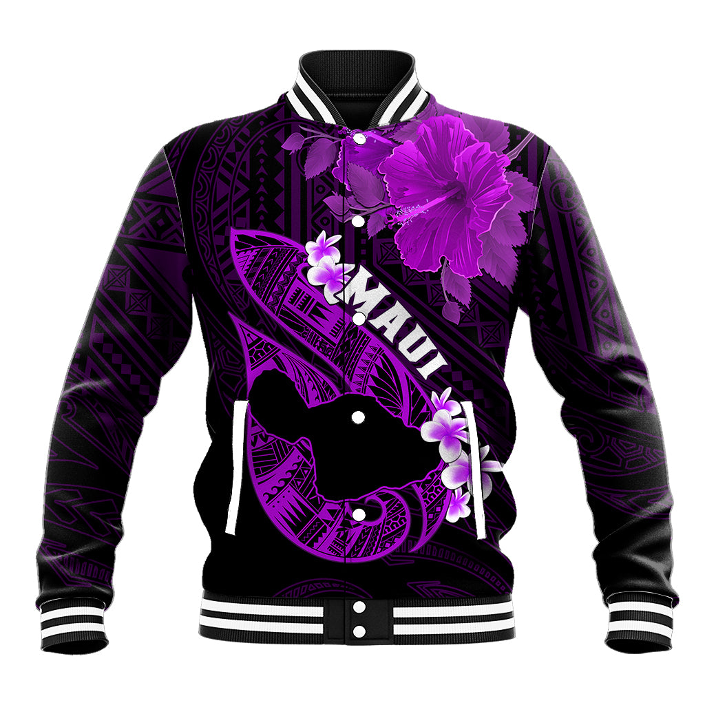 Hawaii Maui Baseball Jacket Polynesian Fish Hook Hibiscus Purple Version LT05 Unisex Purple - Polynesian Pride