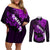 Hawaii Maui Couples Matching Off Shoulder Short Dress and Long Sleeve Button Shirts Polynesian Fish Hook Hibiscus Purple Version LT05 Purple - Polynesian Pride