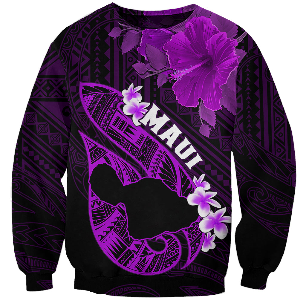 Hawaii Maui Sweatshirt Polynesian Fish Hook Hibiscus Purple Version LT05 Unisex Purple - Polynesian Pride