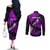 Personalized Hawaii Maui Couples Matching Off The Shoulder Long Sleeve Dress and Long Sleeve Button Shirts Polynesian Fish Hook Hibiscus Purple Version LT05 - Polynesian Pride