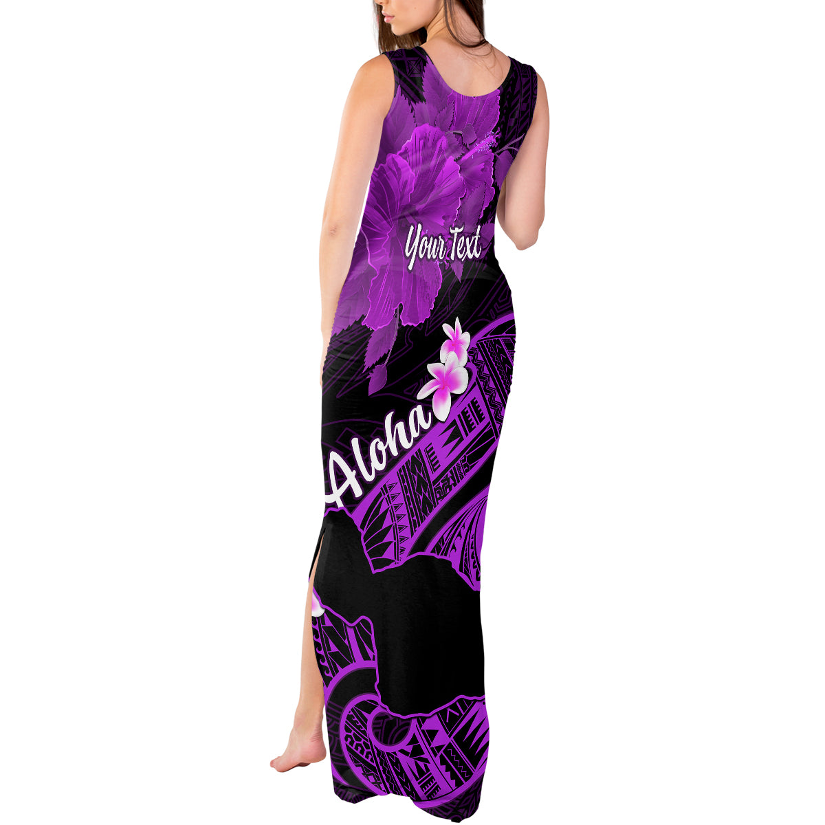 Personalized Hawaii Maui Tank Maxi Dress Polynesian Fish Hook Hibiscus Purple Version LT05 - Polynesian Pride