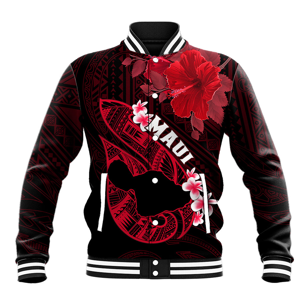 Hawaii Maui Baseball Jacket Polynesian Fish Hook Hibiscus Red Version LT05 Unisex Red - Polynesian Pride