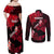 Hawaii Maui Couples Matching Off Shoulder Maxi Dress and Long Sleeve Button Shirts Polynesian Fish Hook Hibiscus Red Version LT05 - Polynesian Pride