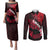 Hawaii Maui Couples Matching Puletasi Dress and Long Sleeve Button Shirts Polynesian Fish Hook Hibiscus Red Version LT05 Red - Polynesian Pride