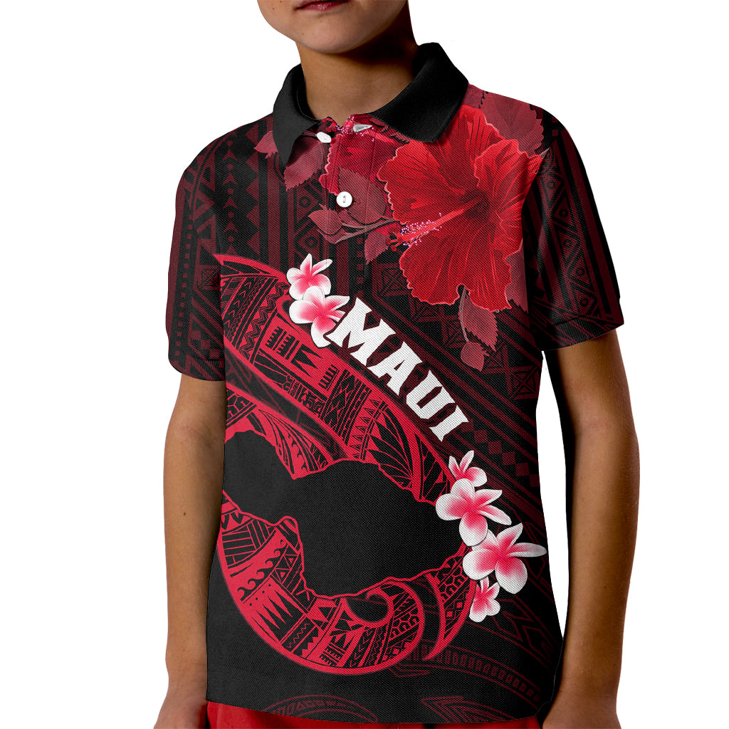 Hawaii Maui Kid Polo Shirt Polynesian Fish Hook Hibiscus Red Version LT05 Kid Red - Polynesian Pride