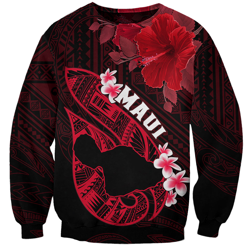 Hawaii Maui Sweatshirt Polynesian Fish Hook Hibiscus Red Version LT05 Unisex Red - Polynesian Pride