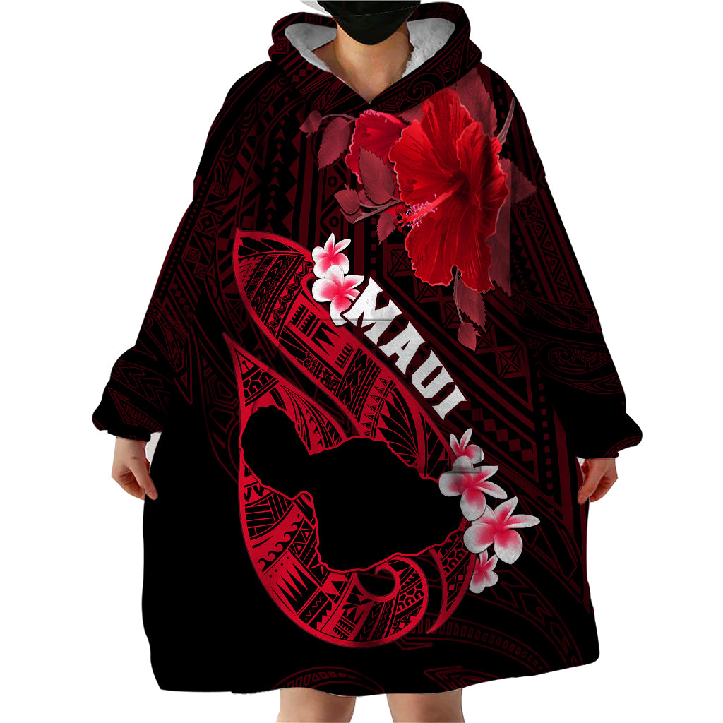 Hawaii Maui Wearable Blanket Hoodie Polynesian Fish Hook Hibiscus Red Version LT05 - Polynesian Pride