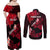 Personalized Hawaii Maui Couples Matching Off Shoulder Maxi Dress and Long Sleeve Button Shirts Polynesian Fish Hook Hibiscus Red Version LT05 - Polynesian Pride