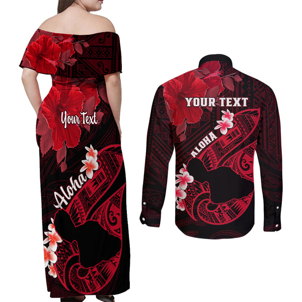 Fiji Combo Off Shoulder Long Dress And Shirt Hibiscus With Polynesian Pattern Red Version main image 0