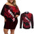 Personalized Hawaii Maui Couples Matching Off Shoulder Short Dress and Long Sleeve Button Shirts Polynesian Fish Hook Hibiscus Red Version LT05 Red - Polynesian Pride