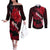 Personalized Hawaii Maui Couples Matching Off The Shoulder Long Sleeve Dress and Long Sleeve Button Shirts Polynesian Fish Hook Hibiscus Red Version LT05 Red - Polynesian Pride