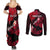 Personalized Hawaii Maui Couples Matching Summer Maxi Dress and Long Sleeve Button Shirts Polynesian Fish Hook Hibiscus Red Version LT05 - Polynesian Pride