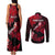 Personalized Hawaii Maui Couples Matching Tank Maxi Dress and Long Sleeve Button Shirts Polynesian Fish Hook Hibiscus Red Version LT05 - Polynesian Pride