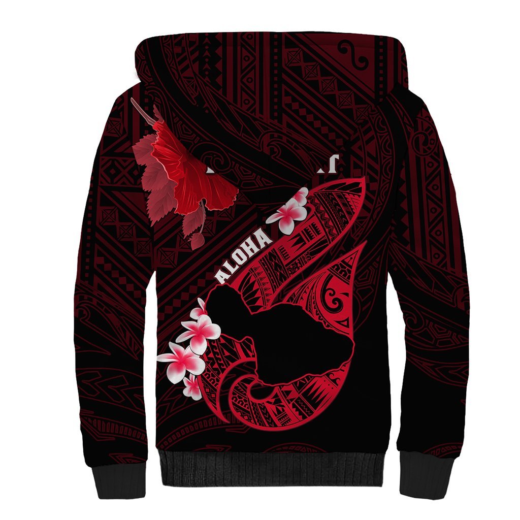 Personalized Hawaii Maui Sherpa Hoodie Polynesian Fish Hook Hibiscus Red Version LT05 - Polynesian Pride