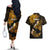 Hawaii Maui Couples Matching Off The Shoulder Long Sleeve Dress and Hawaiian Shirt Polynesian Fish Hook Hibiscus Gold Version LT05 - Polynesian Pride
