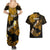 Hawaii Maui Couples Matching Summer Maxi Dress and Hawaiian Shirt Polynesian Fish Hook Hibiscus Gold Version LT05 - Polynesian Pride